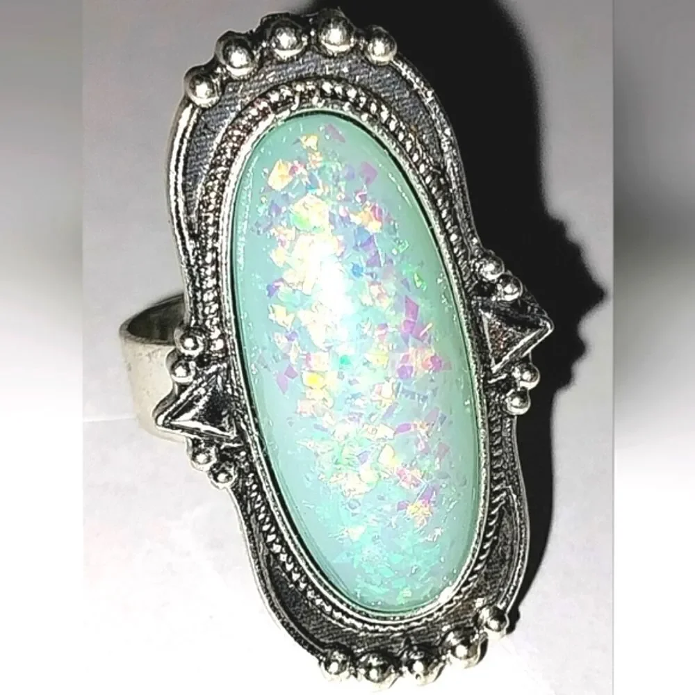 Vintage simulated opal gemstone ring adjustable
